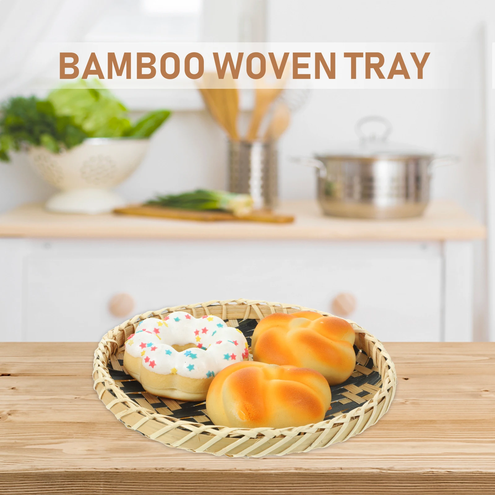 

Bamboo Woven Storage Baskets 20x3cm Round Trays Home Decor Food Containers Delicate Pastoral Design Safe Bamboo Material
