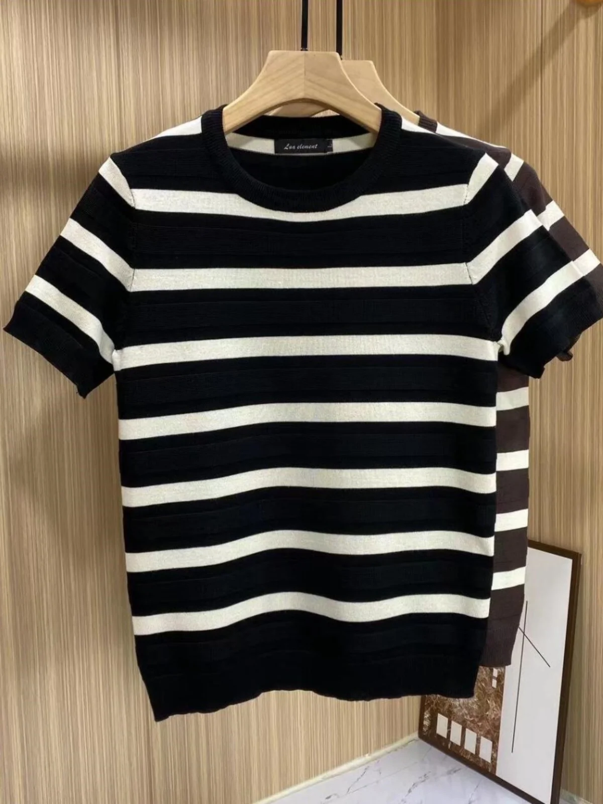 

Men's O-Neck Korean Youth Trend Summer Short Sleeve Color Stripe Knit T-shirt Fresh Loose Fashion Simple Versatile Tops A92