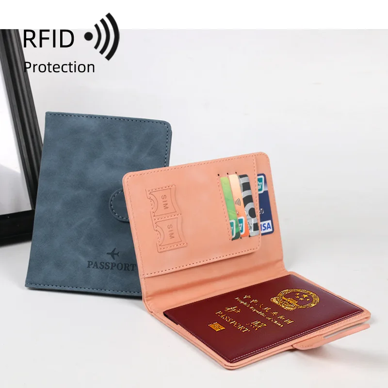 남녀공용 RFID 차단 여행 여권 커버, 거치대 케이스, 걸쇠 핑크 여권 지갑 케이스, 여행 액세서리 가방 