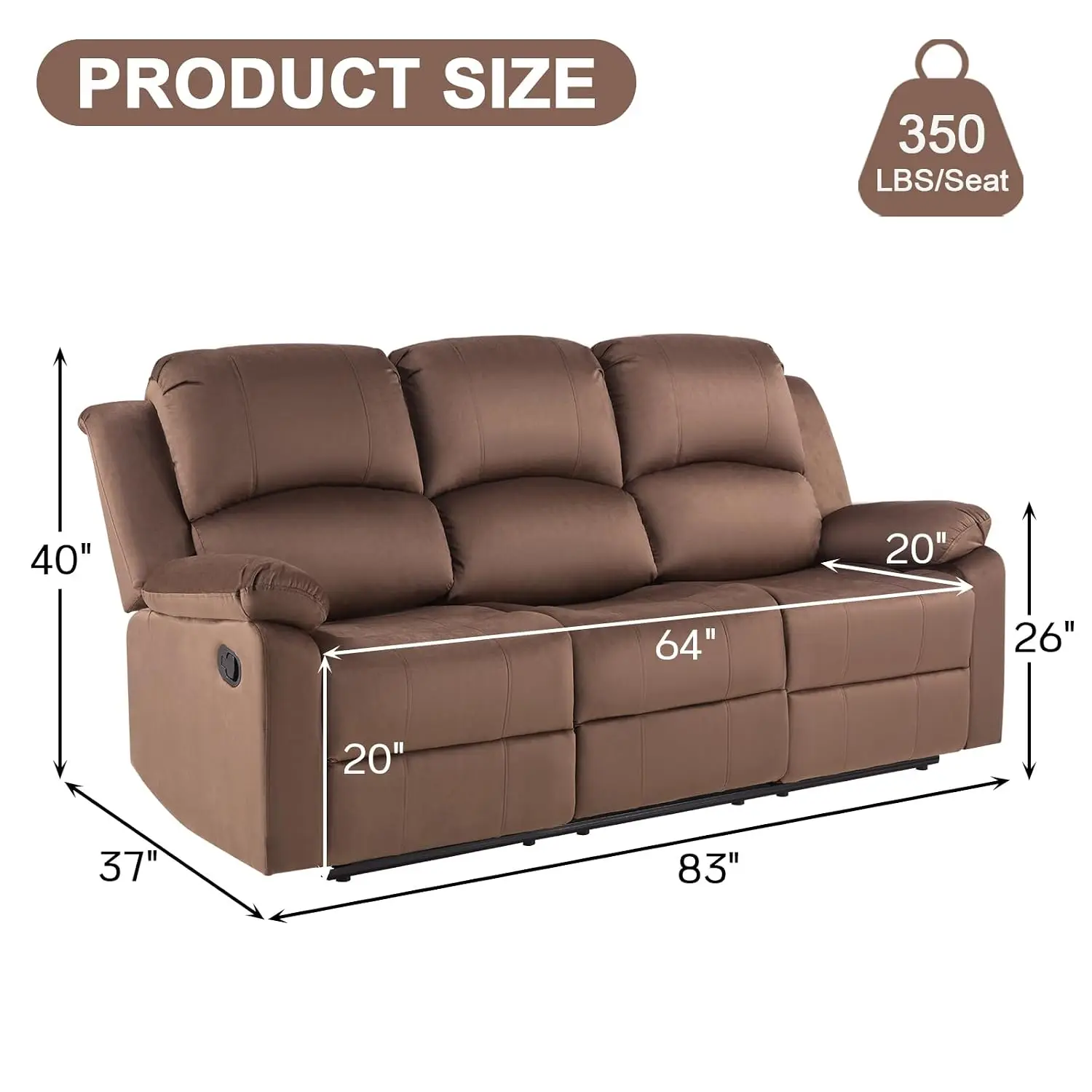 Manual 3-Seat Fabric Overstuffed Recliner Sofa for Living Room with Heavy Duty Safety Mechanism, Customized