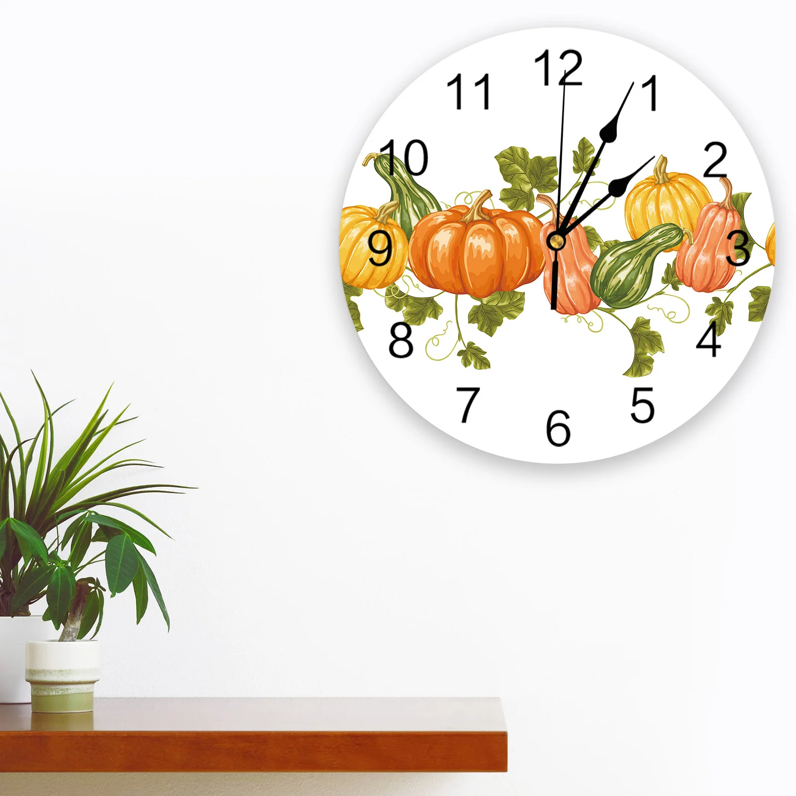 Thanksgiving Autumn Pumpkin Vegetables White Wall Clock Modern Design Living Room Decoration Clock Mute Wall Watch Home Decor