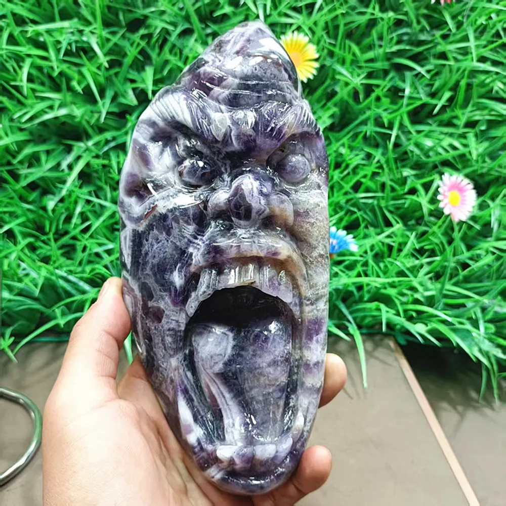 Natural quartz crystal, dreamy purple, hand-carved ghost, chakra home decoration