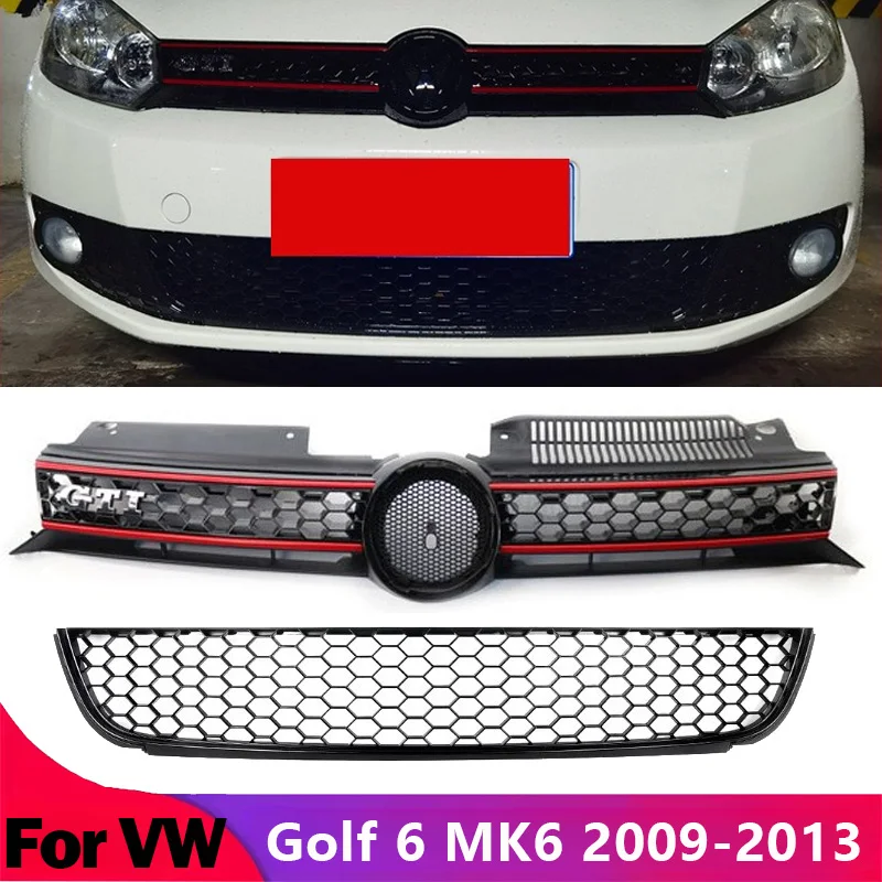 

For Volkswagen Golf 6 MK6 2009 2010 2011 2012 2013 Honeycomb Mesh Facelift Car Front Bumper Radiator Grille Center Grill GTI Sty