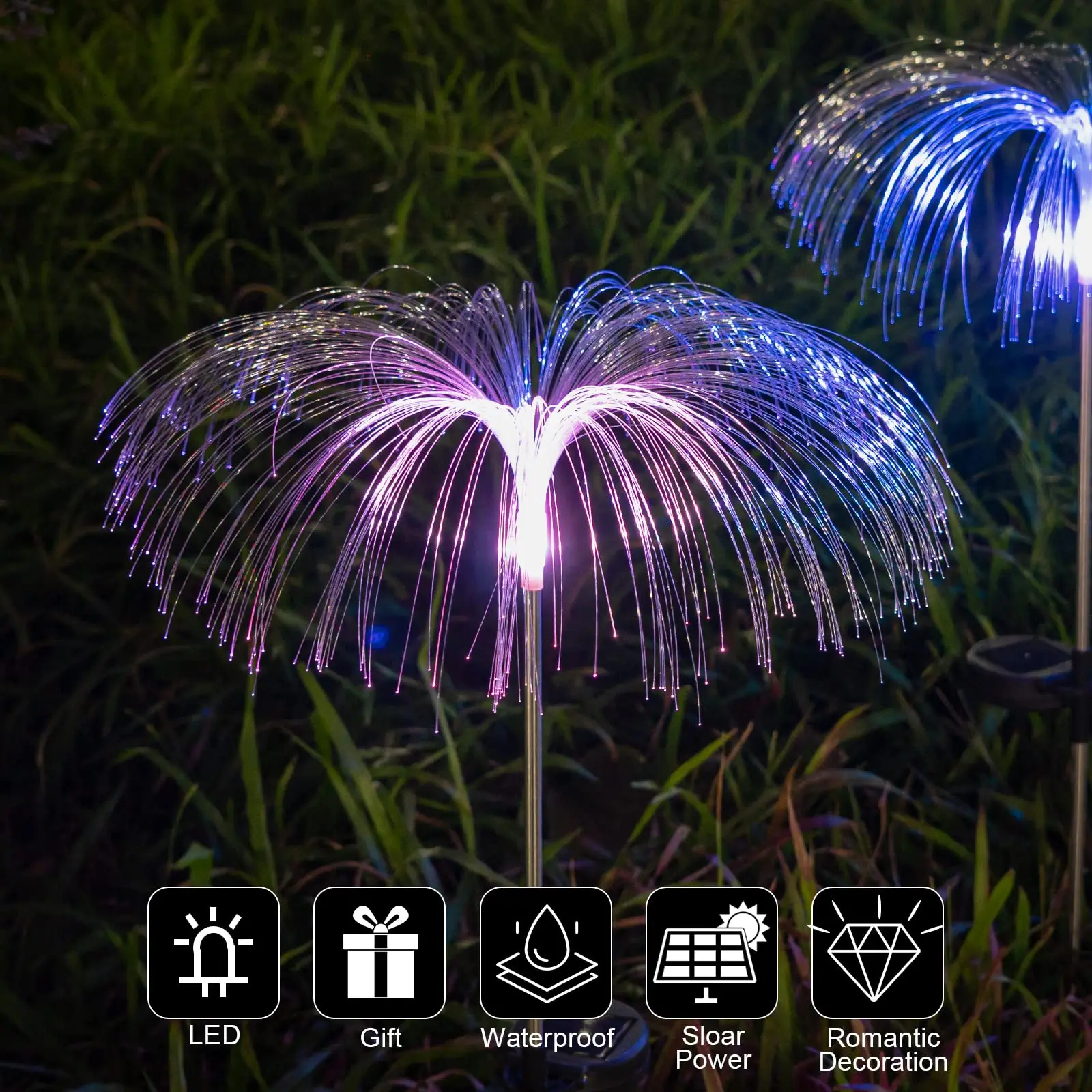 Solar outdoor jellyfish lamp, double-layer fiber optic festive atmosphere lamp, waterproof garden landscape decorative lamp