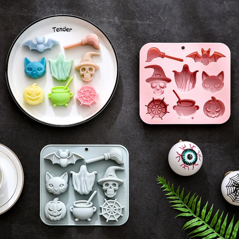 

8 with Ghost Skull Cat and Other Halloween Theme Modeling Silicone Mold Epoxy Cake Chocolate Mold Cake Decorating Tools