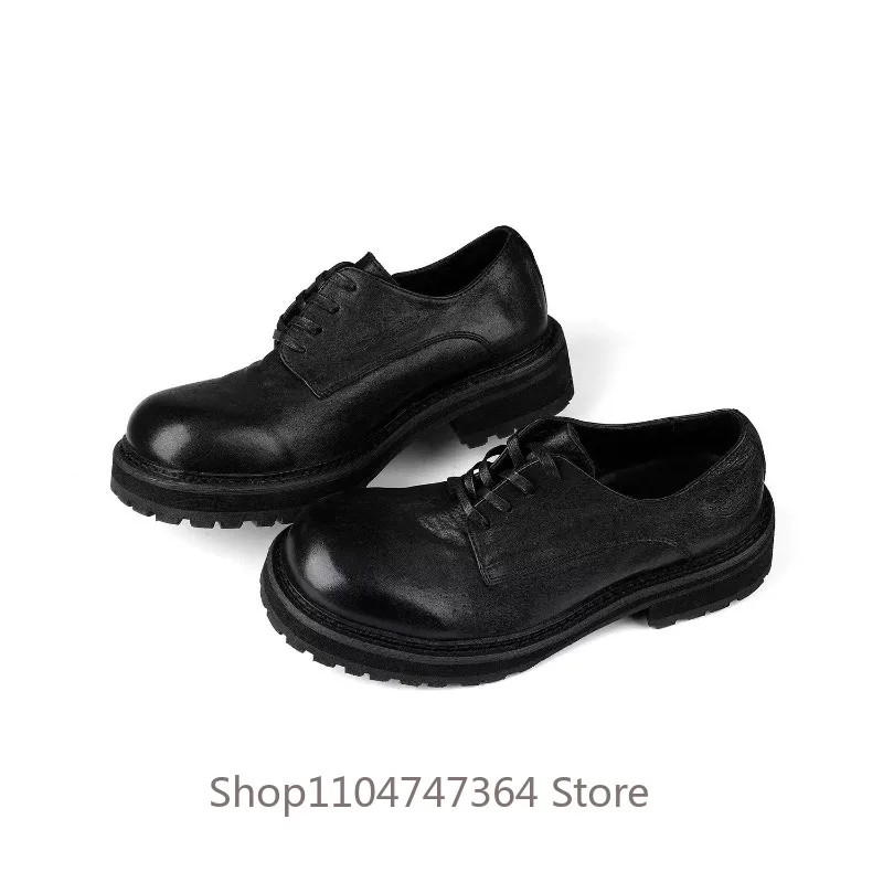 Concise Fashion Genuine Leather Dress Shoes Men's Derby Work Casual Breathable Business Thick Sole Height Increasing Shoes Male