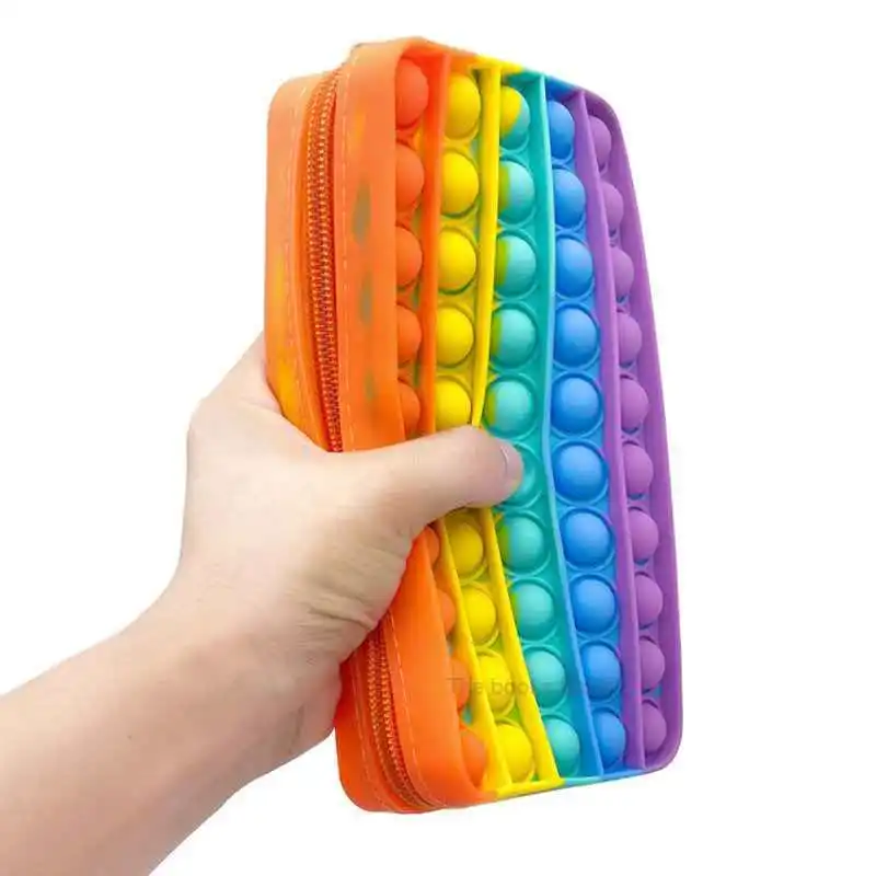 Rainbow Pencil Case Storage Bag Push Bubble Fidget Sensory Toys For Kids Boys Girls ADHD Anxiety Stress Reliever Gifts