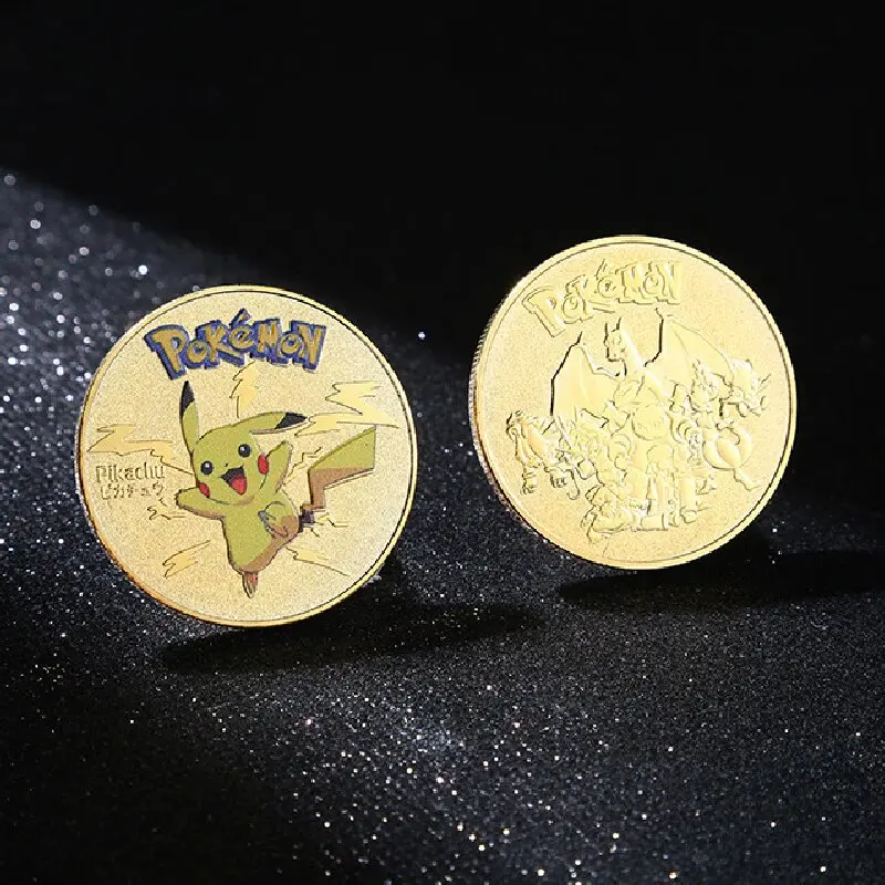 Pokemon Gold Coin Mewtwo Charizard Pikachu Venusaur Squirtle Metal Set Anime Commemorative Medallion Collectible Pokeball Gift