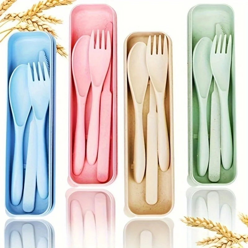 Wheat Straw Reusable Spoon Knife Forks Tableware, Eco Friendly Nontoxic Portable Cutlery For Travel Picnic Camping Or Daily Use