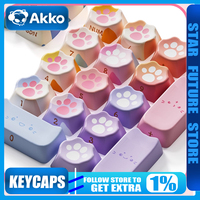 AKKO Keycaps Neon Cat Claw Theme Heat Sublimation MAO Complete Set of 142 Cute Cat Keycaps for Girls' Office Games