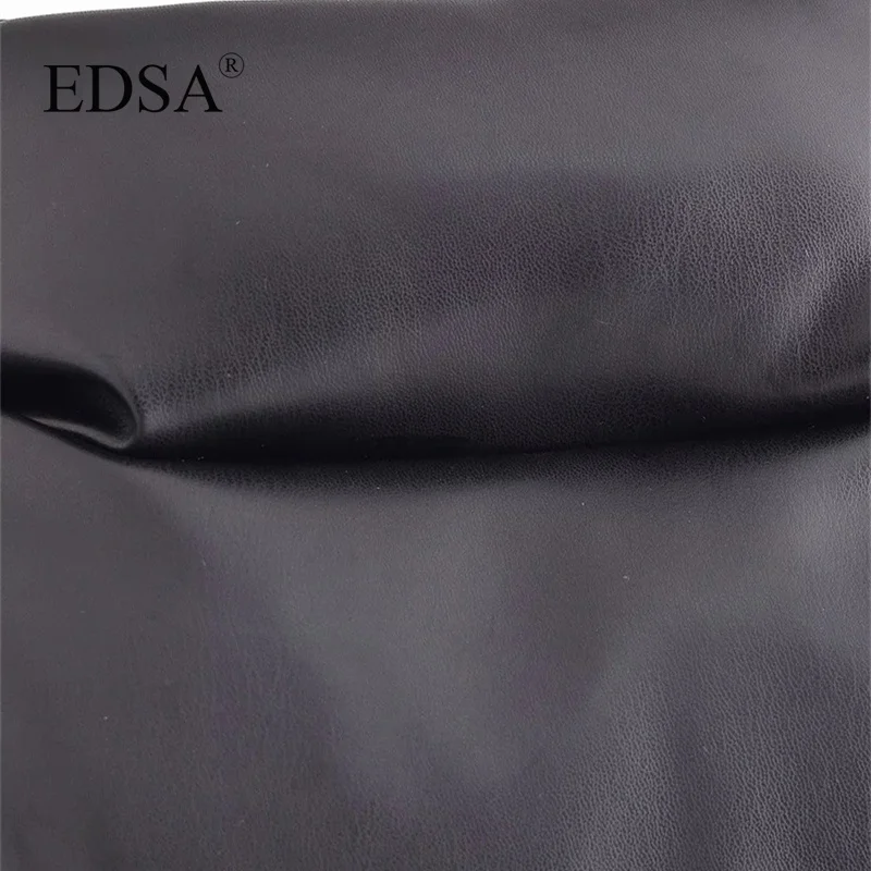 EDSA Women Black Faux Leather Padded Waistcoat for Autumn Winter Thick Warm PU Vest Jacket Chic Fashion Clothes Tops Outerwear