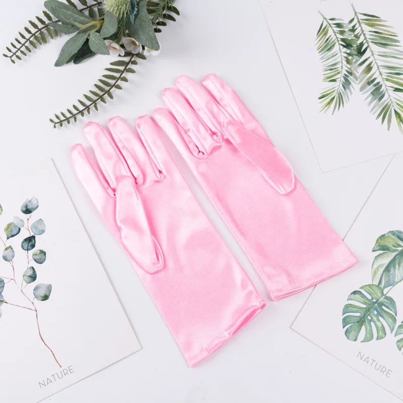 Kurze Satin-Handschuhe für Damen, elegantes Temperament, Prinzessin, Hochzeit, Braut, mehrfarbige Handschuhe, Bühnenaufführung, Abendessen-Zubehör – Detail 4