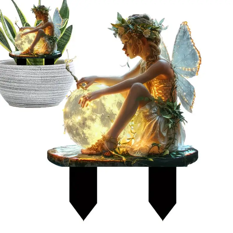 Decorative Stakes For Garden Waterproof 2D Fairy Yard Art Multifunctional Yard Art Cartoon Pot Decoration For Flower Beds