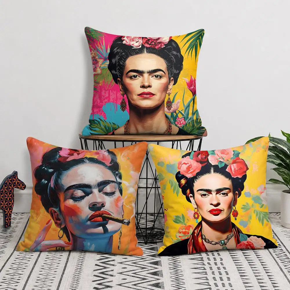 F-frida Kahlo Art Cushion Cover Silky Short Plush Invisible Zipper Dustproof Sofa Pillow Case For Home Decor