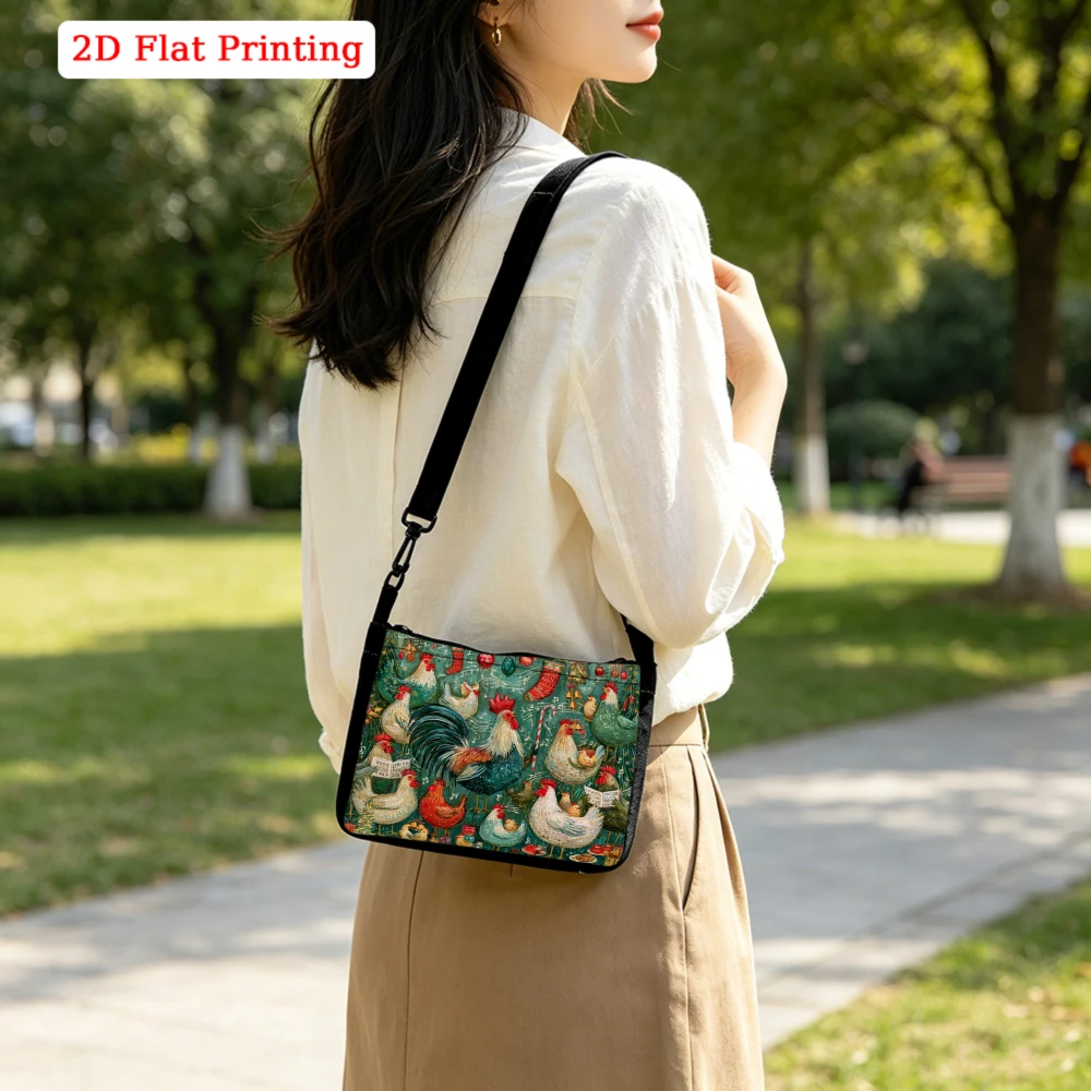 1pc Vintage Style Crossbody Bag Green Rooster Pattern 2d Flat Printing Shoulder Bags For Park Walking Daily Commute Lightweight
