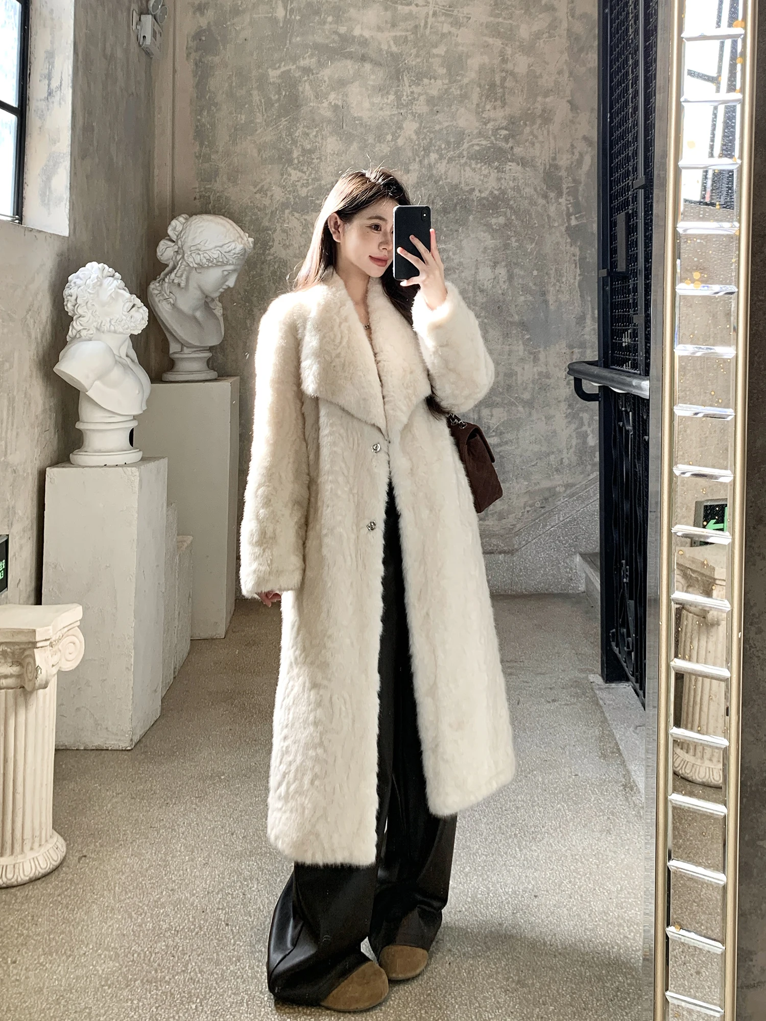 

Eco-Friendly Long Fur Coat Women's Winter Lazy Sle Collar Overcoat Warmth Casual Commute Sle ay Home Withmxboom