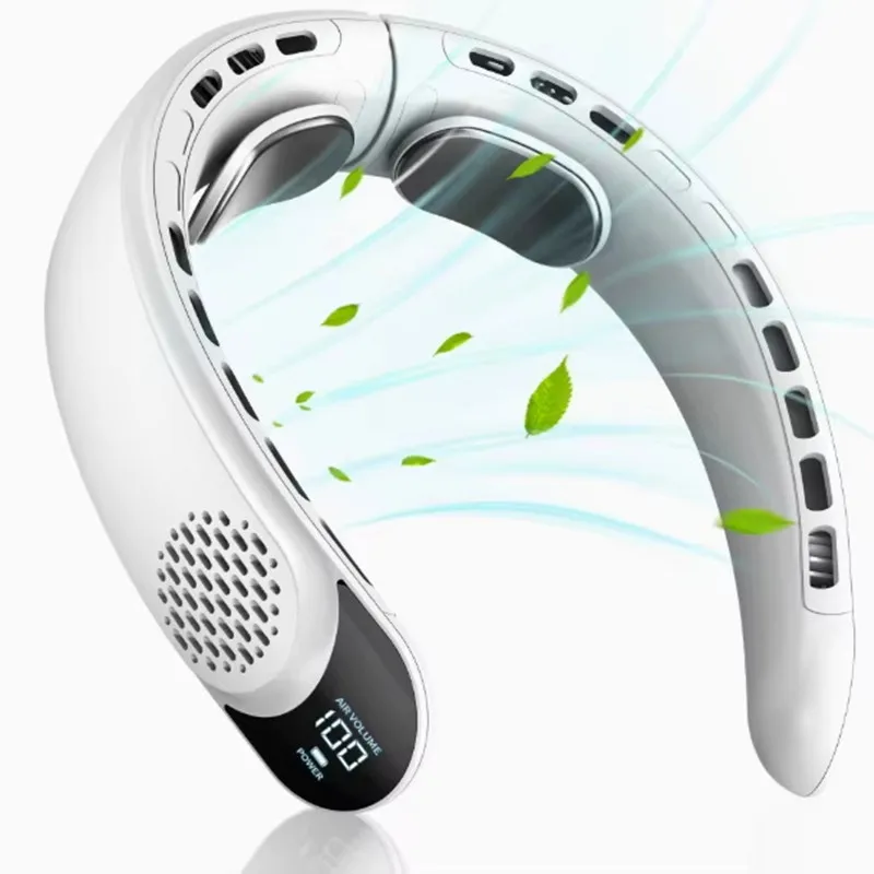 Ventilador de Cuello con Pantalla Digital Portátil 360 ° Ventilador Personal Portátil Sin Aspas, Recargable por USB, 4000mAh, Enfriador