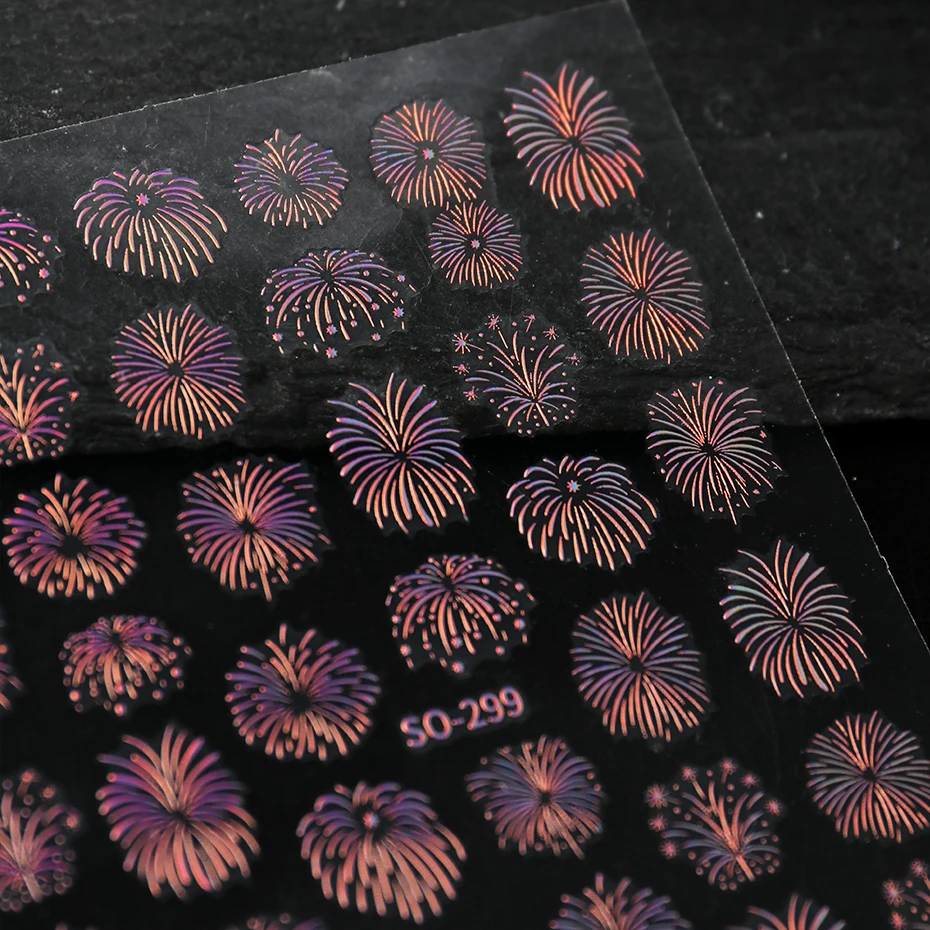 Autocollants holographiques pour Nail Art, feux d'artifice en fleurs, or, argent, rose, paillettes, décalcomanies japonaises, décoration de manucure, 5 pièces