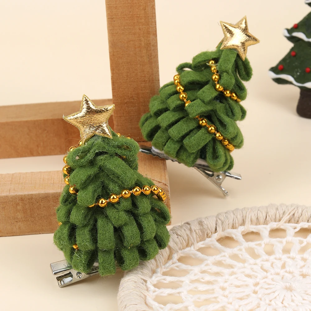 

2 шт., милые заколки для волос в виде рождественской елки для девочек, декор в виде зеленой елки, аксессуары для волос с блестящей звездой, новогодние рождественские подарки
