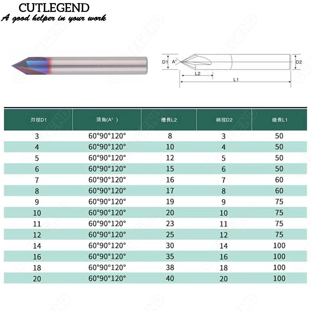 HRC65 Chamfer Milling Cutter 60 90 120 Degree 3 Flutes Carbide Corner Countersink Chamfering Mill Deburring Edges V Grove Router