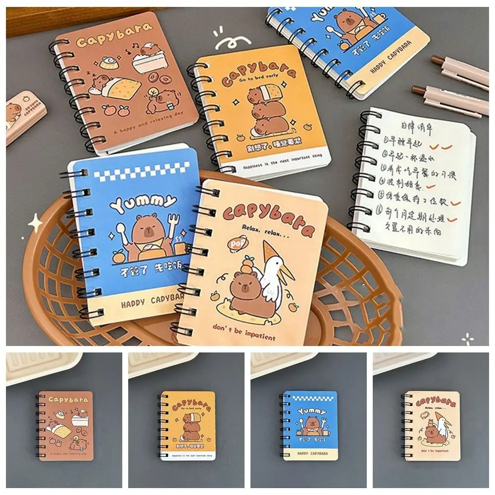 Durable Cute Capybara Coil Book Portable 180 Degrees Cartoon Notebook Multifunction Creative Error Word Book Student