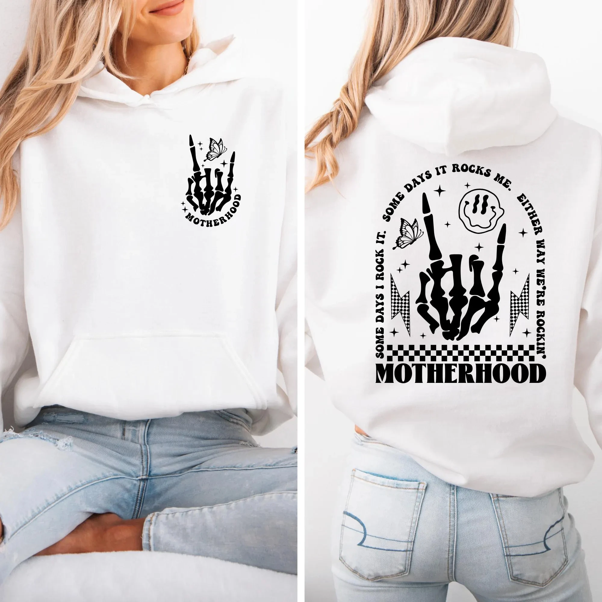 

Motherhood Sometimes I Rock It Sometimes It Rocks Me Hoodie Sweatshirt Women Long Sleeve Sweatshirt Pullover Tops Streetwears