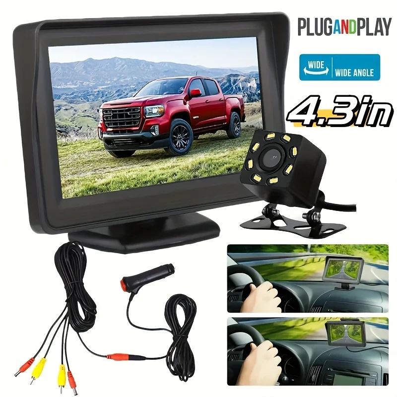 

PlugandPlay Car Monitor Camera Kit 4.3 Inch TFT LCD Screen Rear View System for Cars, Trucks, Pickups, Suvs Easy Installation