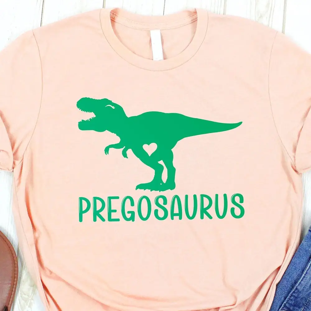 Pregosaurus T Shirt Funny Pregnant Baby Shower Cute New Mom Boy For Pregnancy