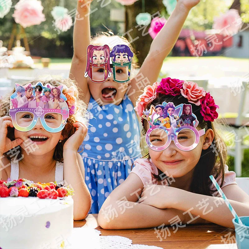 12pçs óculos de papel kpop demon hunters, óculos de papel para show de bebê, festa diy, decoração de feriado, rumi kawaii, desenhos animados, suprimentos de aniversário, presente para crianças