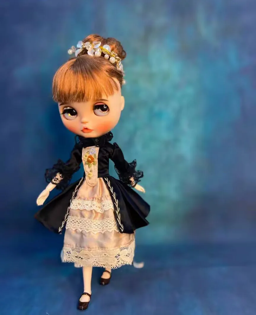 1pcs Antique Retro Blythe/landoudou silk one-piece dress (Fit for azone,Pullip,Ob22,24,26, Licca)