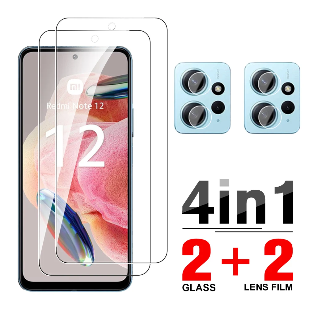 4in1 Tempered Glass Case For Xiaomi Redmi Note 12 4G Camera Protector Xiomi Redmi Note 12 Note12 Screen Protective Film 6.67inch