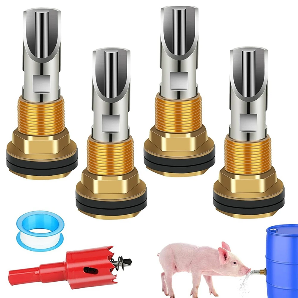 4pcs/Set Stainless Steel Livestock Waterer Adjustable Automatic Piglet Water Nipples Farm Drinking Equipment For Pig Pen Supply