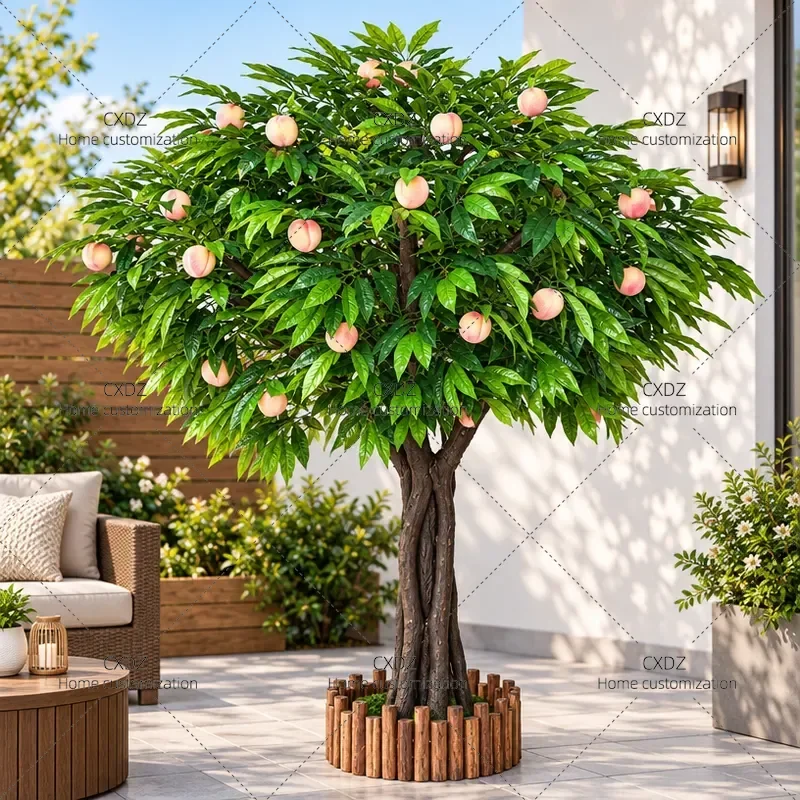 Simulation Peach Hawthorn Durian Lychee Tree Artificial Fruit Plant Indoor Decoration for Hotel Mall Floor Standing Ornament