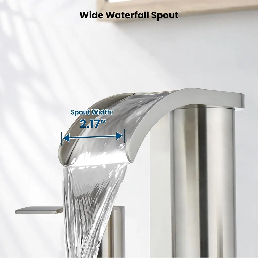 مجموعة 8 صنابير حوض الحمام واسعة الانتشار مع 3 فتحات ومقابض وصرف منبثق وخطوط مائية من النيكل المصقول