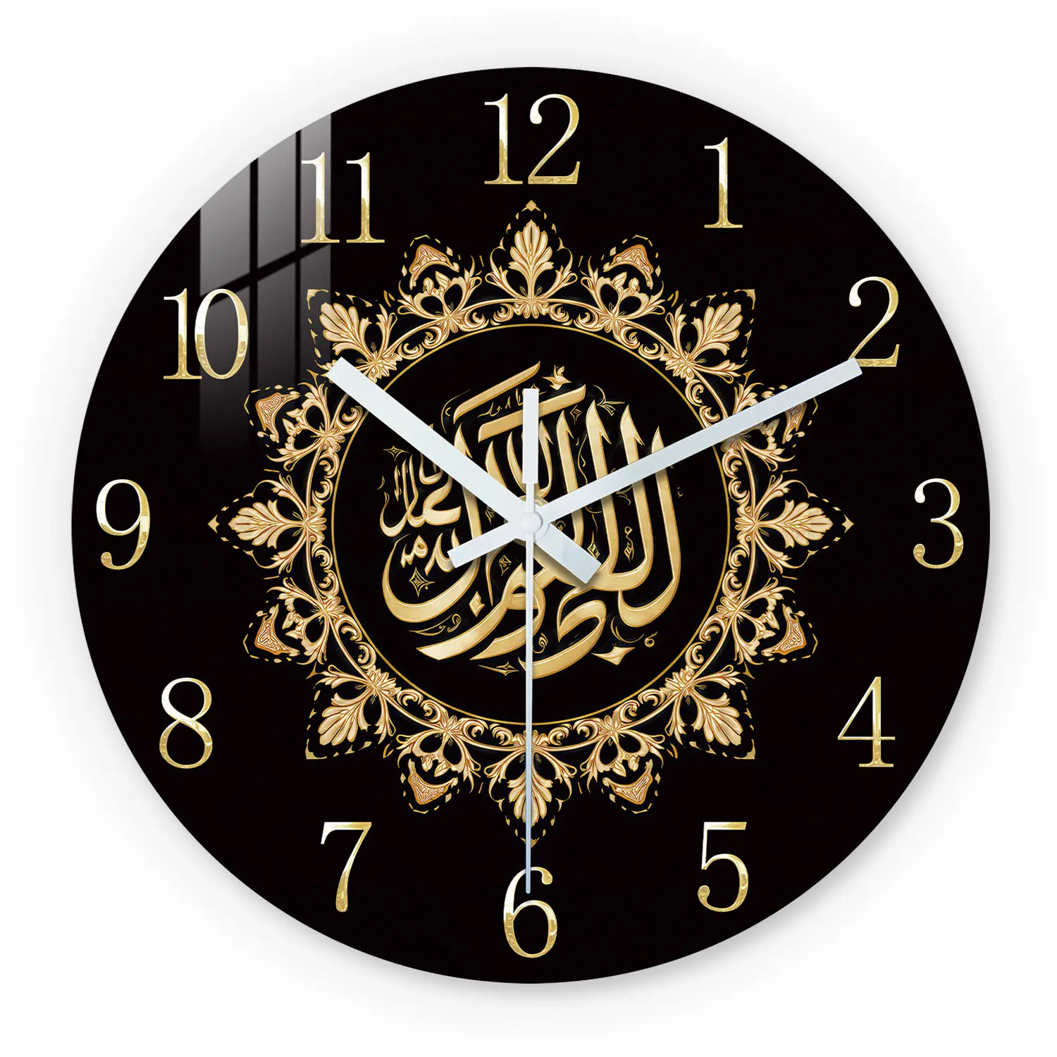 Geometric Line Wooden Wall Clock, 10-24inch Inch, Silent, Black Background with Gold Accents, Aa Battery Powered, Suitable for Living Room, Bedroom, Office, (Battery Not Included), Mother's Day, Easter, April Fool's Day