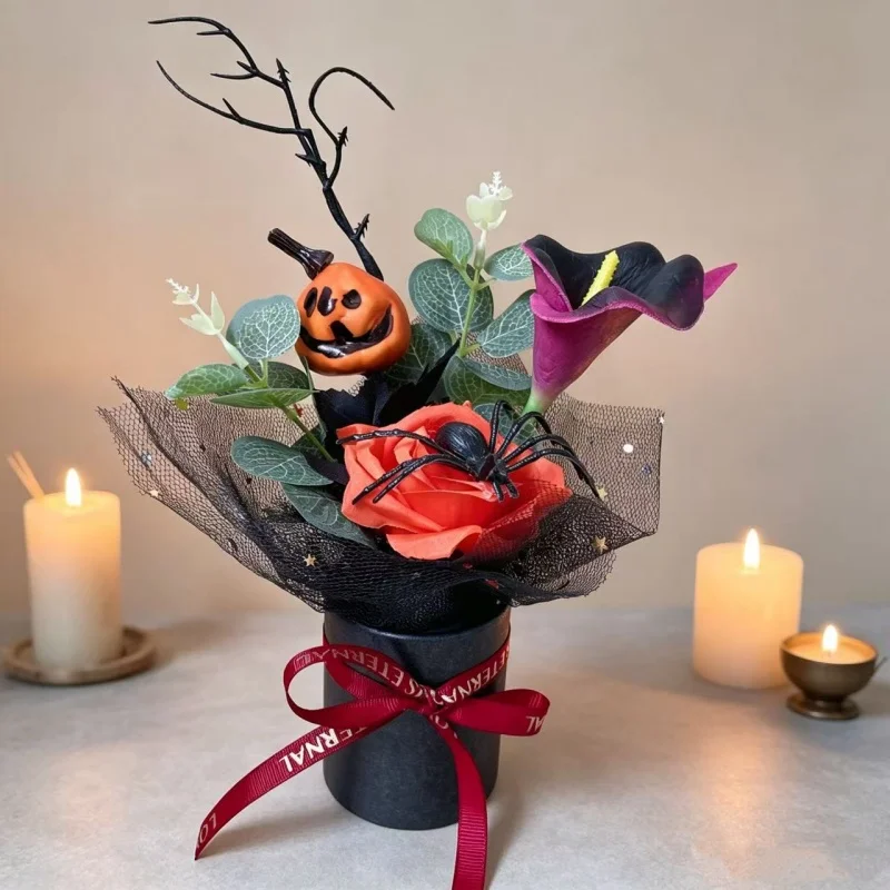 Halloween Skull Plush Dolls With Artificial Flowers Spider Creative Handmade Bouquets Home Decor Christmas Halloween Gifts