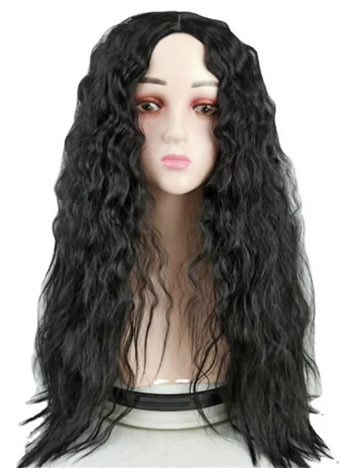 Black split long hair curls