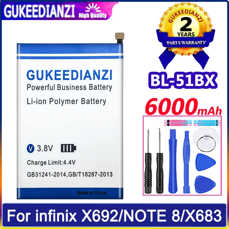 GUKEEDIANZI Battery BL-51BX 6000mAh For infinix note 8 8i X692 X683 X682B HOT 10 hot10 Note8 Batteries