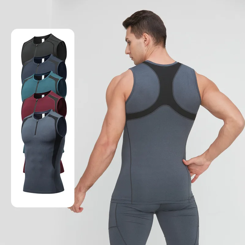 Professional Training Men's Sports Vest Quick-Dry Breathable Patchwork Tight-Fitting Sleeveless T-Shirt Gym Training Wear