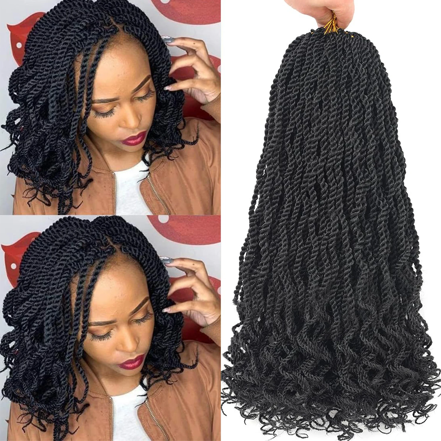 8/12/14 inch Senegalese Twist Crochet Hair Crochet Braids with Curly Ends Short  Kinky Twist Crochet Hair for Women synthetic
