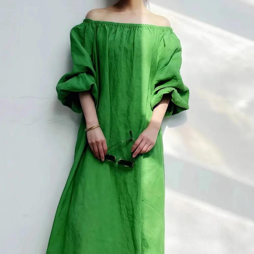 

2026 Solid Color Loose Off-Shoulder Casual Fashion Dress Women Long Loose Dress Spring Summer