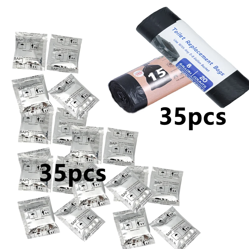 70Pcs SAP Deodorizer Kit, 35 Camping Toilet Bags & 35 Poo Gel, Leak Resistant Disposable Outdoor Waste Storage Bags