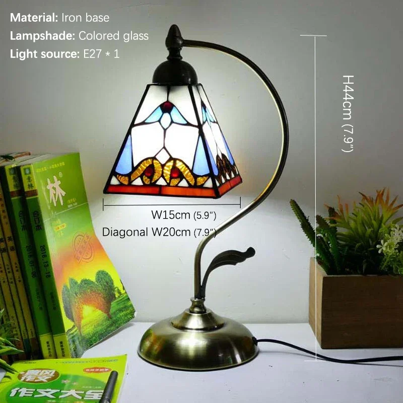 Vitral Desk Lamp, Tiffany Abajur, American Retro Sala de estar e Quarto, Luxurious Villa Hotel