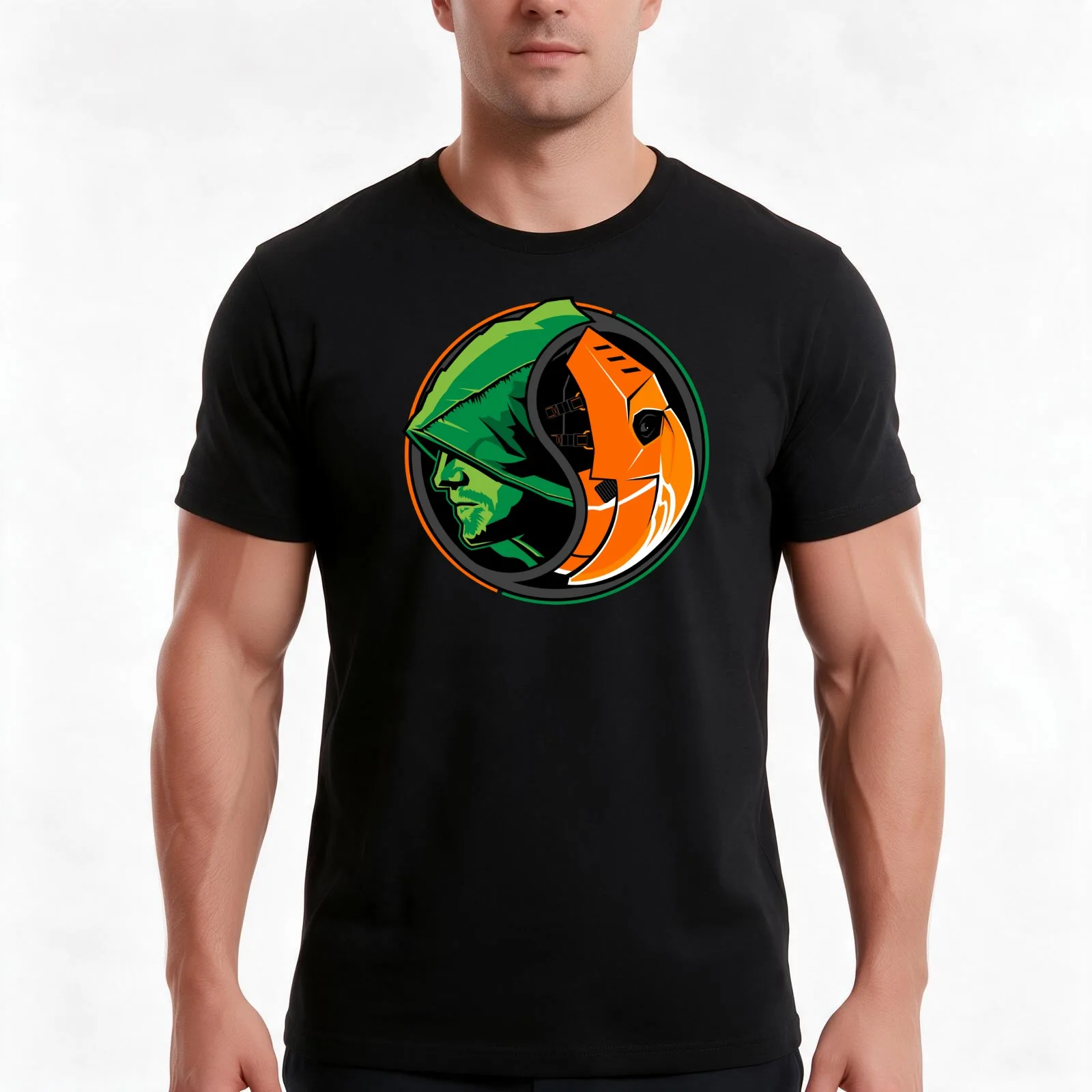 Arrow Slade Yin Yang T-Shirt, Summer Casual Cotton Tee, Oversized Streetwear Tops, Vintage Graphic Print, Loose Fit Short Sleeve