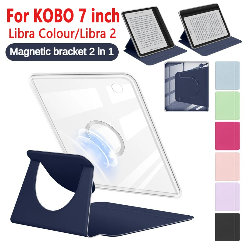 For Kobo Libra Colour 2024 Libra 2 2021 7 inch Case Magnetic Bracket Acrylic Clear Soft TPU Back funda N428/N418 7
