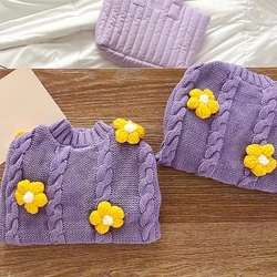 Purple Flower Pet Sweater Winter Teddy Clothing Schnauzer Pullover Dog Knit Sweater Warm Dog Clothes Pet Supplies