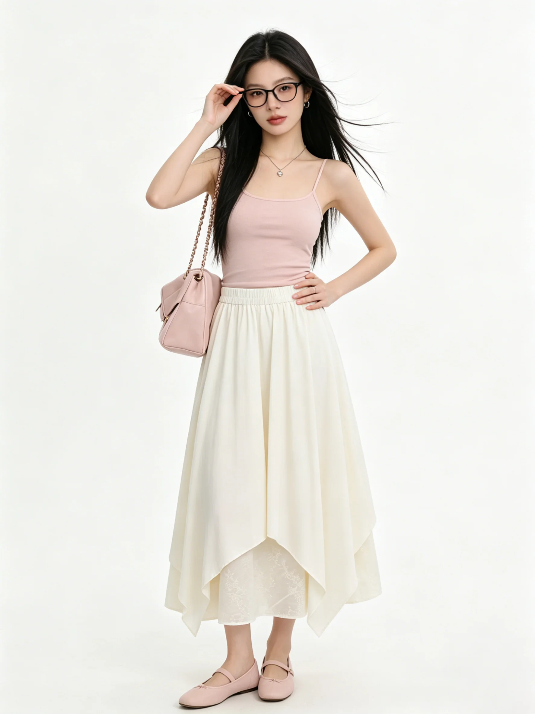 

Casual Mid-Length Asymmetrical Skirt Women's High Waist A-Line Skirt Skin-friendly Casual Lightweight Half-length Skirt