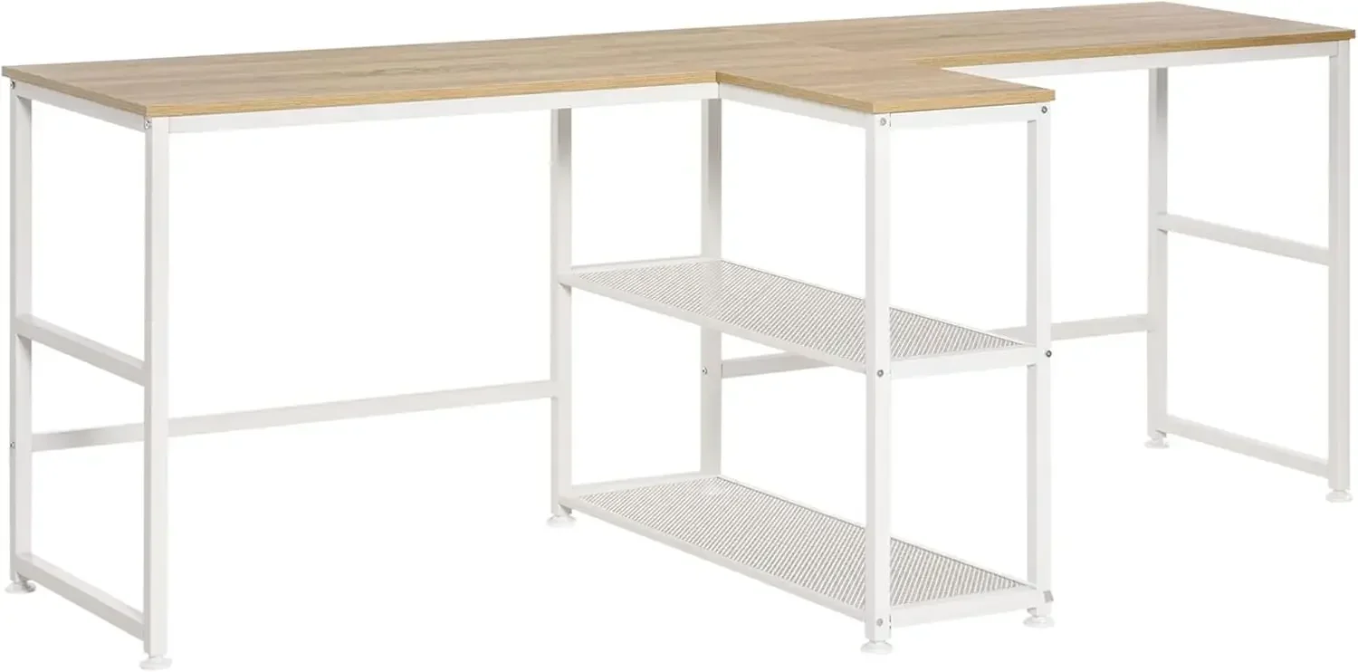 

83"" Two Person Computer Desk With 2 Storage Shelves, Double Desk Workstation With Book Shelf, Long Desk Table For Home Office,