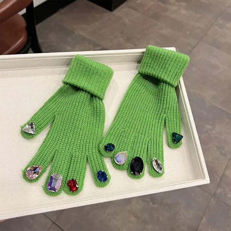 39BD Touchscreen-Strickhandschuhe für Damen, Strass-Handschuhe, französische Luxus-Vollfingerhandschuhe – Detail 8