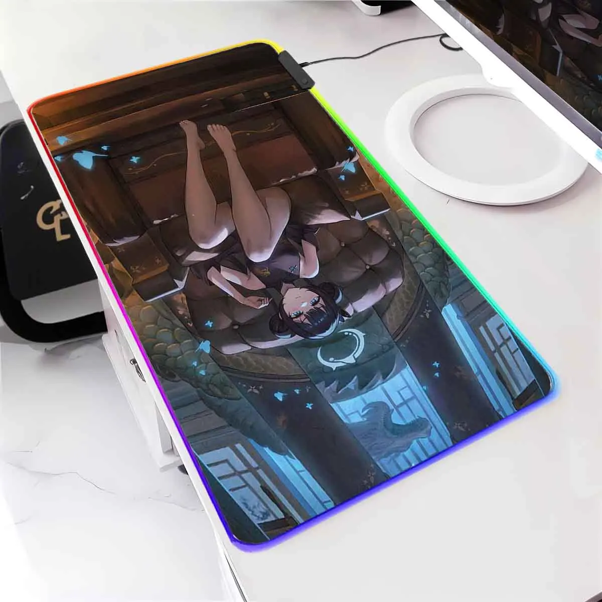 

Anime Blue Archive Large Non-slip Mouse Pad LED Backlit Kisaki Ryuu Leopard Mouse Pad Table Overwatch RGB Gaming Keyboard Mat